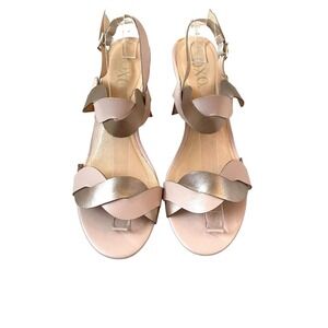 XOXO Women Pink Seaford-C Wedge Sandal 7.5 Metallic Gold Twisted Strap Cork Heel